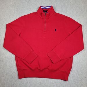 Polo Ralph Lauren 1/4 Zip Mens Medium Red Sweater Long Sleeve Sweatshirt Preppy